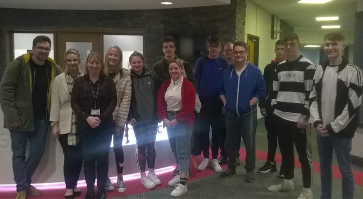 SERC BTEC Business first year students got an insight into the communications industry when Clearbox Communications’ John Megaughin, Associate Director and Vicci Keenan, HR & Office Manager, visited the College recently. 